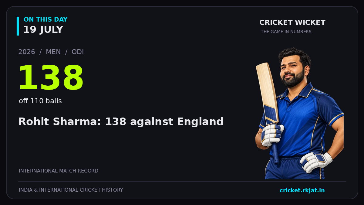 On this day, 19 July: Rohit Sharma: 138 against England. 2026; 138, off 110 balls.