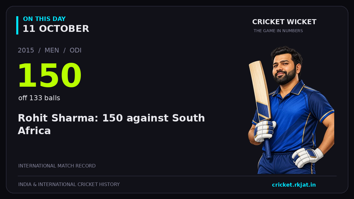 On this day, 11 October: Rohit Sharma: 150 against South Africa. 2015; 150, off 133 balls.