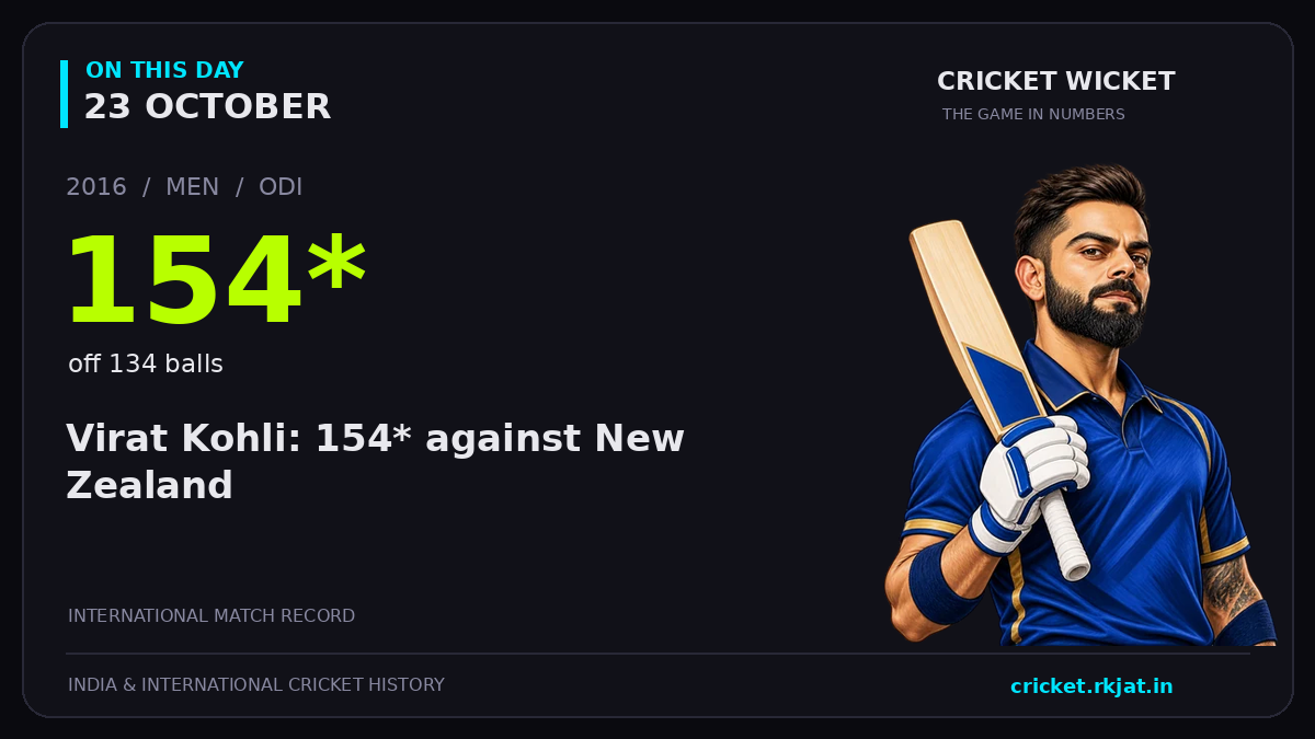 On this day, 23 October: Virat Kohli: 154* against New Zealand. 2016; 154*, off 134 balls.